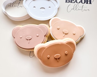 Teddybär Gesicht Cookie Stempel & Cutter, Baby Shower Geburtstag, 9 cm