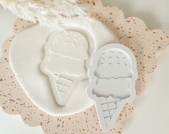 Ice Cream Cookie Stamp & Cutter, Fondant Stamp, Debosser, Ice Cream Cone, Two Sweet, 3d Printed