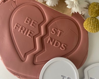 Best Friends Heart Cookie Cutter & Fondant Stamp, Debosser, Cookie Stamp, Besties, Best Friends Charm, Heart Cookies, Friendship Cookies