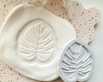 Sello y cortador de galletas con forma de hoja de palma Monstera, grabado en relieve