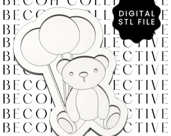 Teddy Bear with Balloons Cookie Stamp & Cutter, 3D Printing (Digital STL File)