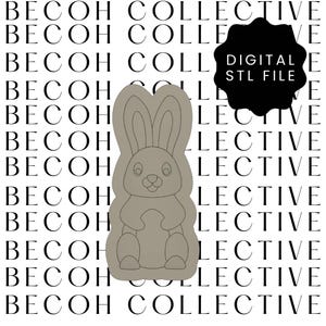 May include: A gray 3D printed model of a bunny rabbit. The model is designed to be used as a cookie cutter or mold. The image includes the text "Digital STL File".