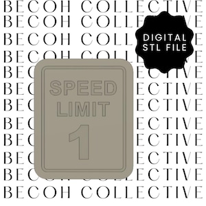 Könnte beinhalten: Ein graues Geschwindigkeitsbegrenzungsschild mit weißem Rand und dem Text "SPEED LIMIT 1" in Weiß.