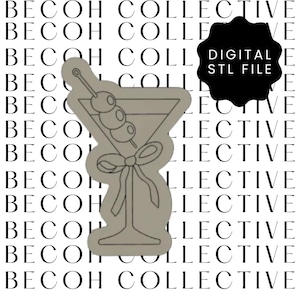 Digital STL File Martini Glass with Bow Cookie Stamp & Cutter, STL File, Digital Download, Instant File, Fondant Cookies, 3d Printing,