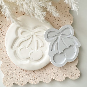 Cherry Hearts with Bow Cookie Stamp & Cutter, Cherry Cookie Cutter, Fruit Cookie Cutter, Cherries, Tutti Frutti 3d Printed