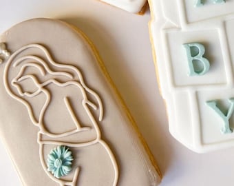 Tagliabiscotti e timbro per fondente a forma di donna incinta, punzone, timbri per biscotti a tema bambino, timbro per biscotti per baby shower, biscotti per la gravidanza, festa della mamma