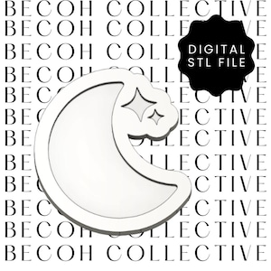 Digital STL File Moon with Sparkle Cookie Stamp & Cutter, STL File, Digital Download, Instant File, Instant Download, 3d Printing