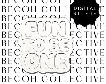 May include: A white, cloud-shaped design with the words "FUN TO BE ONE" in a bold, rounded font. The background features a repeating pattern of the text "BECOH COLLECTIVE". A black shape with the text "DIGITAL STL FILE" is in the upper right.