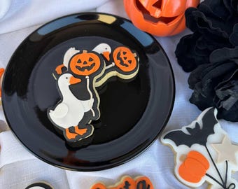Goose with Pumpkin Balloon Cookie Stamp & Cutter, Halloween Baking