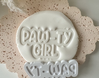 Pawty Girl Cookie Stamp & Cutter, Debosser, Paw Cookie Stamps, Dog Themed Birthday Cookies, Lets Pawty, Puppy Paw, Puppy Dog Cookie Stamp