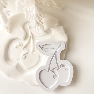 Cherry Hearts Cookie Stamp & Cutter,  Cherry Cookie Cutter, Fruit Cookie Cutter, Cherries, Tutti Frutti 3d Printed