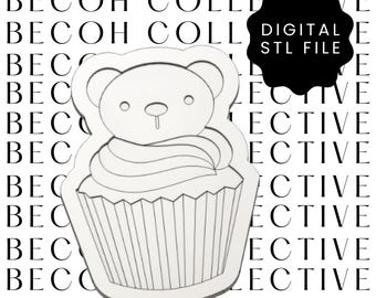 Teddy Bear Cupcake Cookie Stamp & Cutter, Digital STL File