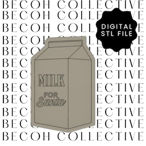 Digital STL File Milk for Santa Carton Cookie Stamp, STL File, Digital Download, Instant File, Fondant Cookies, 3d Printing