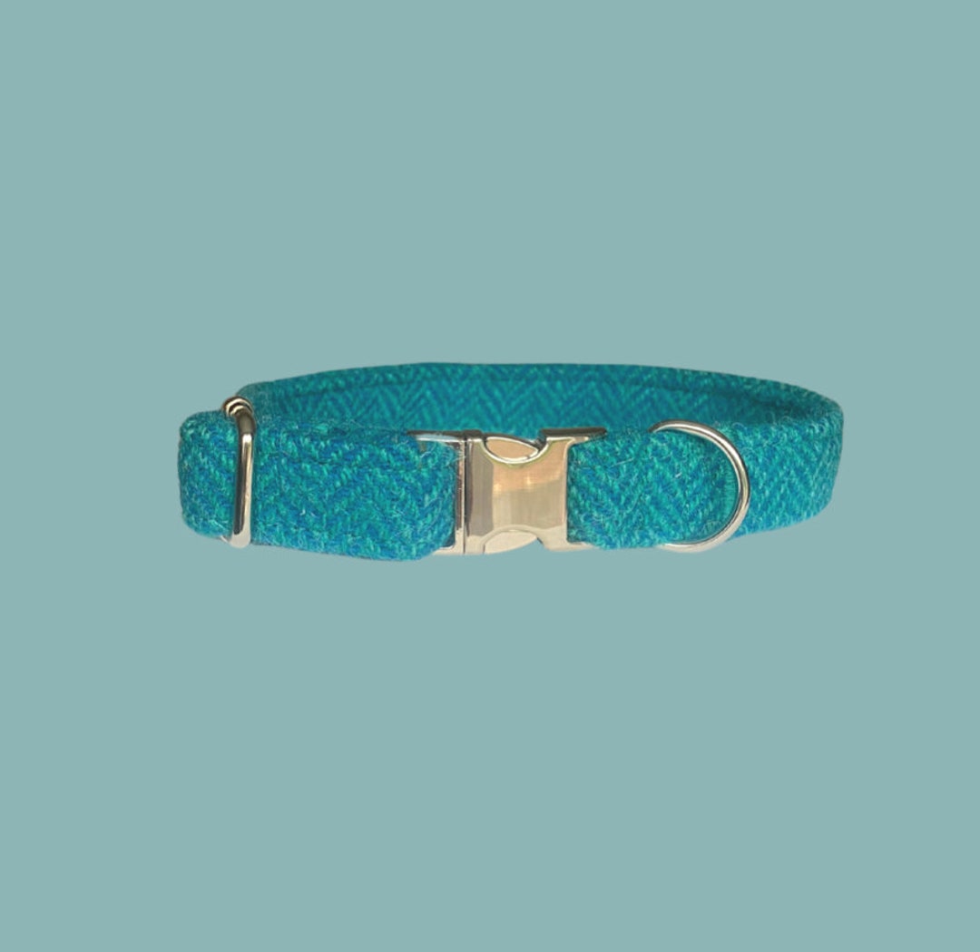 Teal Harris Tweed Dog Collar Etsy UK