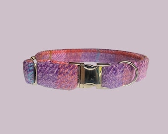 Purple Tartan Harris tweed Dog collar