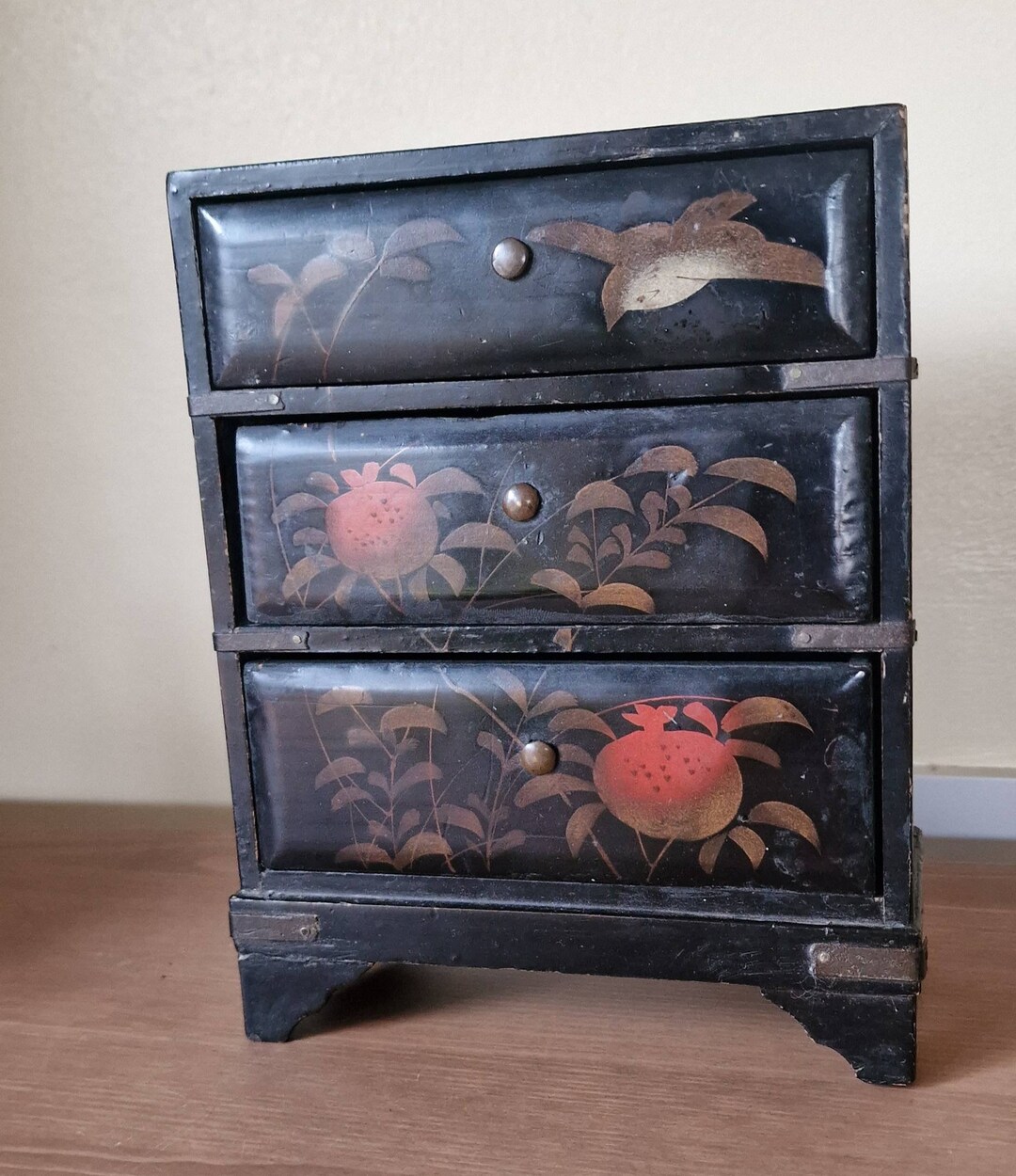 Vintage Japanese Jewellery Box, Painted Lacquered Wood Etsy