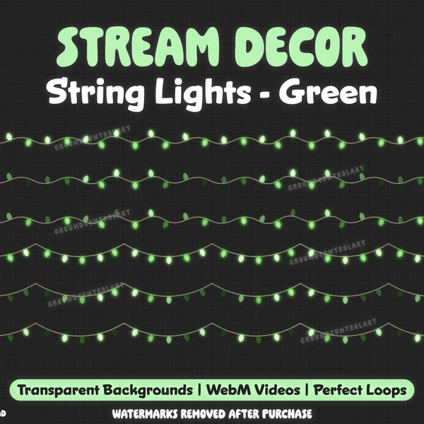 Green String Lights Animated Stream Decor | Livestream Decoration | Perfect Looping Animation | Twitch Overlay | Green Glowing Twinkle Light