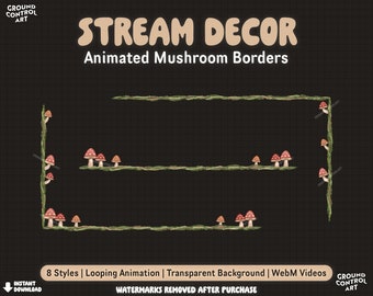 Mossy Mushrooms Animated Overlay | Transparent Livestream Animation | Twitch Stream Decoration | Red Wild Mushroom Whimsical Forest Borders