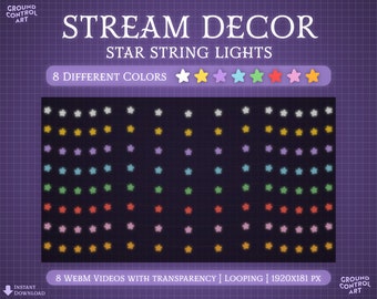 Glowing Star String Lights Animated Overlay | Livestream Decoration | Perfect Looping Animation | Twitch Stream Cute Lunar Space Night Stars