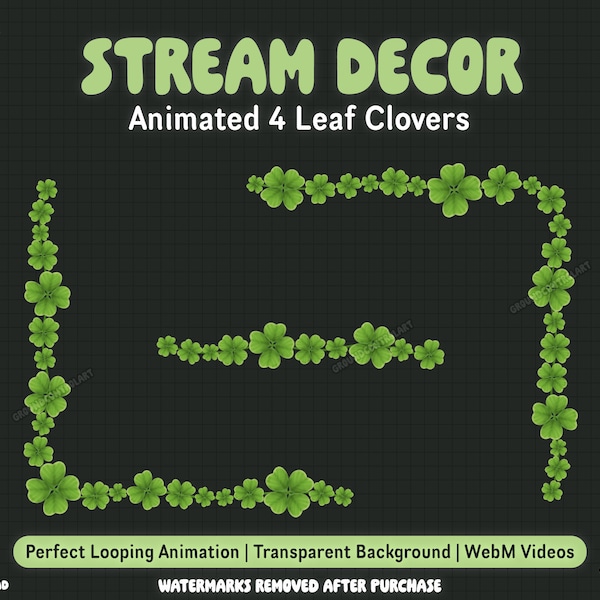 Four Leaf Clover Animated Overlay | Transparent Livestream Animation | Twitch Stream Decoration | St. Patrick's Day Shamrock Cozy Green Leaf