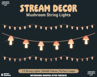 Mushroom String Lights Animated Stream Decor | Livestream Decoration | Perfect Loop | Twitch Overlay | Cute Cozy Plant Cottagecore Stream