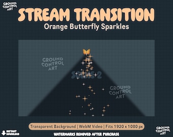 Orange Butterfly Sparkling Stream Transition | Animated Livestream Scene Change | Cute Spring Summer Orange Yellow Butterfly | Track Matte