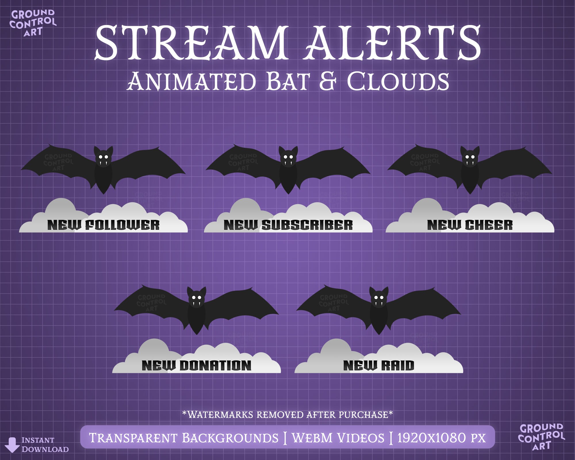Twitch Stream Alerts | Animated Bat and Clouds | New Follower ...