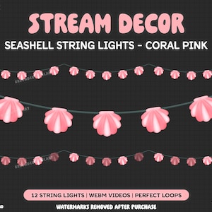 Pink Seashell String Lights Animated Stream Decor | Livestream Decoration | Perfect Loop | Twitch Overlay | Mermaid Shell Ocean Beach Clam