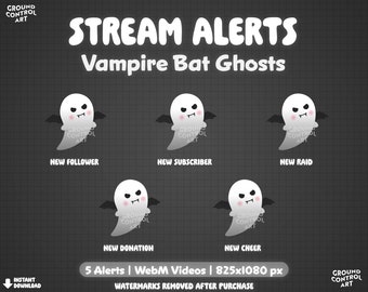Vampire Bat Ghost Stream Alerts | Animated Halloween Twitch Alert | Cute Spooky Theme Livestream Alert | Ghostly Scary Bat Vamp Flying Wings