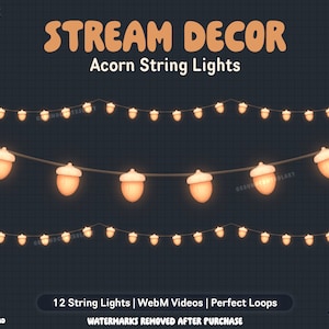 Acorn String Lights Animated Stream Decor | Livestream Decoration | Perfect Loop | Twitch Overlay | Fall Autumn Acorn Nut | Oak Cottagecore
