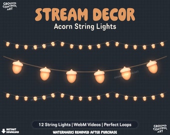 Acorn String Lights Animated Stream Decor | Livestream Decoration | Perfect Loop | Twitch Overlay | Fall Autumn Acorn Nut | Oak Cottagecore