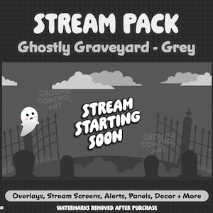 Ghostly Graveyard Stream Pack | Animated Livestream Overlay Pack | Spooky Halloween Horror | Twitch Cute Grey Cemetery RIP Tombstone
