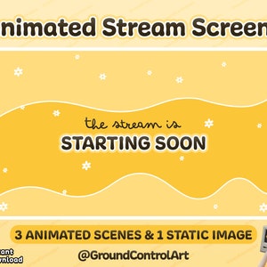 Yellow Daisy Animated Stream Screens | Twitch OBS Streaming | Starting Soon, Be Right Back, Ending Soon, Offline | Cute Girly Flowers