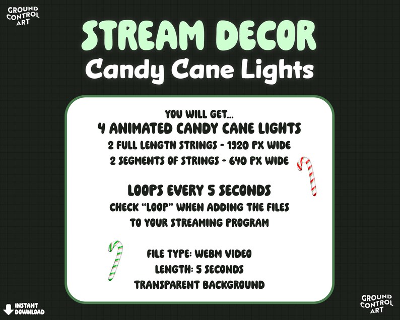 Candy Cane Lights Animated Stream Decor | Livestream Decoration ...
