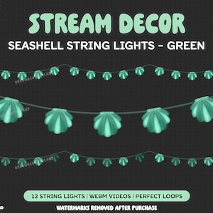 Green Seashell String Lights Animated Stream Decor | Livestream Decoration | Perfect Loop | Twitch Overlay | Mermaid Shell Ocean Beach Clam