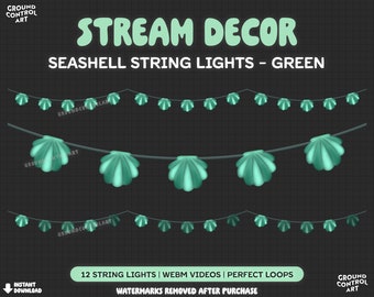 Green Seashell String Lights Animated Stream Decor | Livestream Decoration | Perfect Loop | Twitch Overlay | Mermaid Shell Ocean Beach Clam