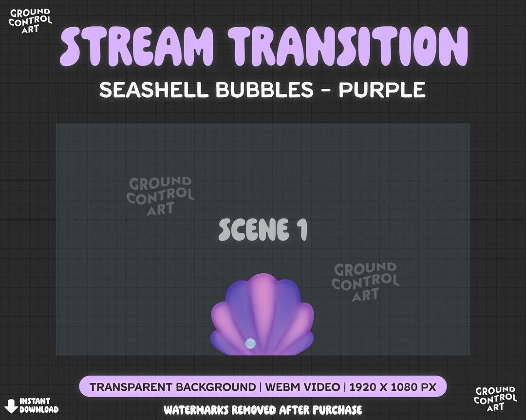 Stream Transition Sticker Stream Transition | Animated Purple Seashell Bubble | Livestream Scene ...