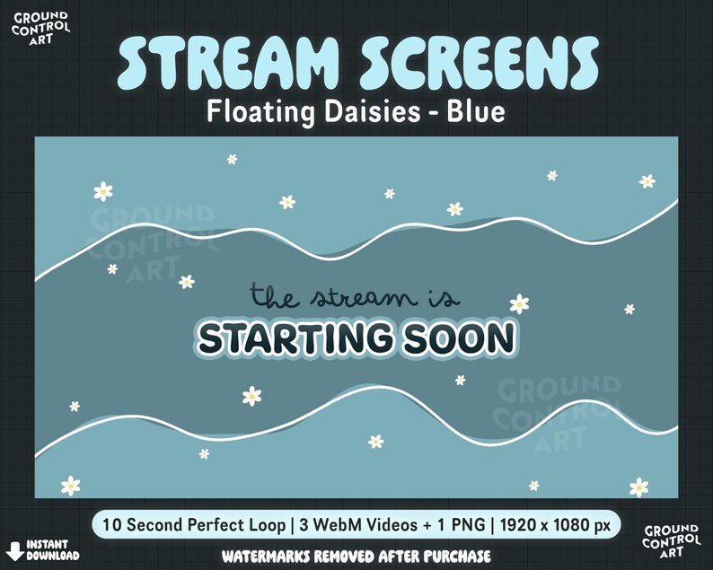 Starting Stream Screen Blue Floating Daisy Stream Screens in Blue | Animated Stream Starting Soon ...
