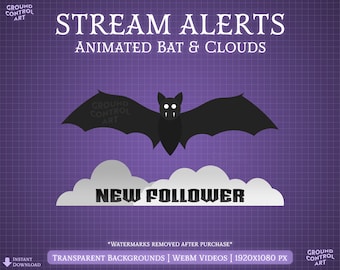Twitch Stream Alerts | Animated Bat and Clouds | New Follower, Subscriber, Raid, Donation, Cheer | Spooky Halloween Horror Black Bats Cloud