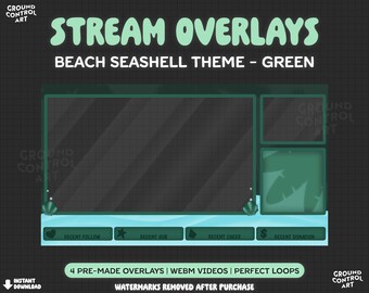 Green Beach Seashell Streaming Overlay | Animated Livestream Pre-Made Borders | Mermaid Water Bubbles | Twitch Leaves Palm Tree Nature Waves
