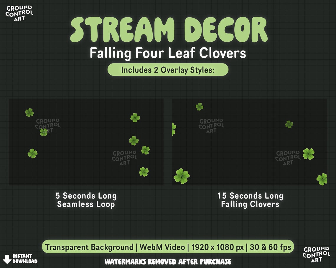 Four Leaf Clover Animated Overlay for Livestream Transparent