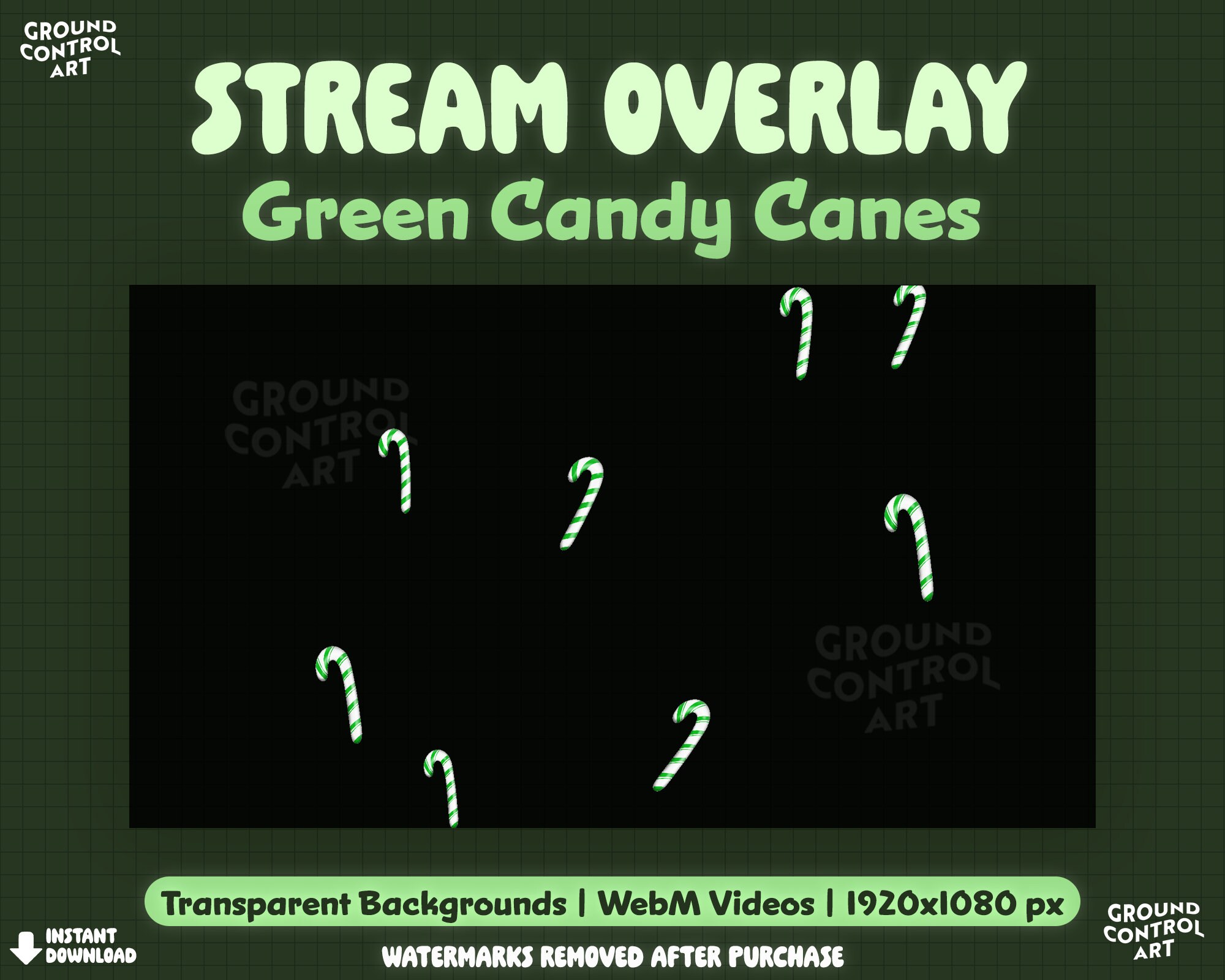 Green Candy Canes Animated Overlay | Transparent Animation | Great for Twitch Alert, Stream Background, Channel Point... | Christmas Decor