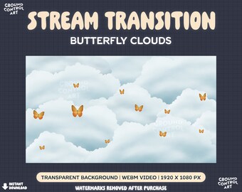 Stream Transition | Animated Flying Butterfly Stinger Transition | Livestream Scene Change Twitch | Floating Fluffy Clouds | Orange Blue Sky
