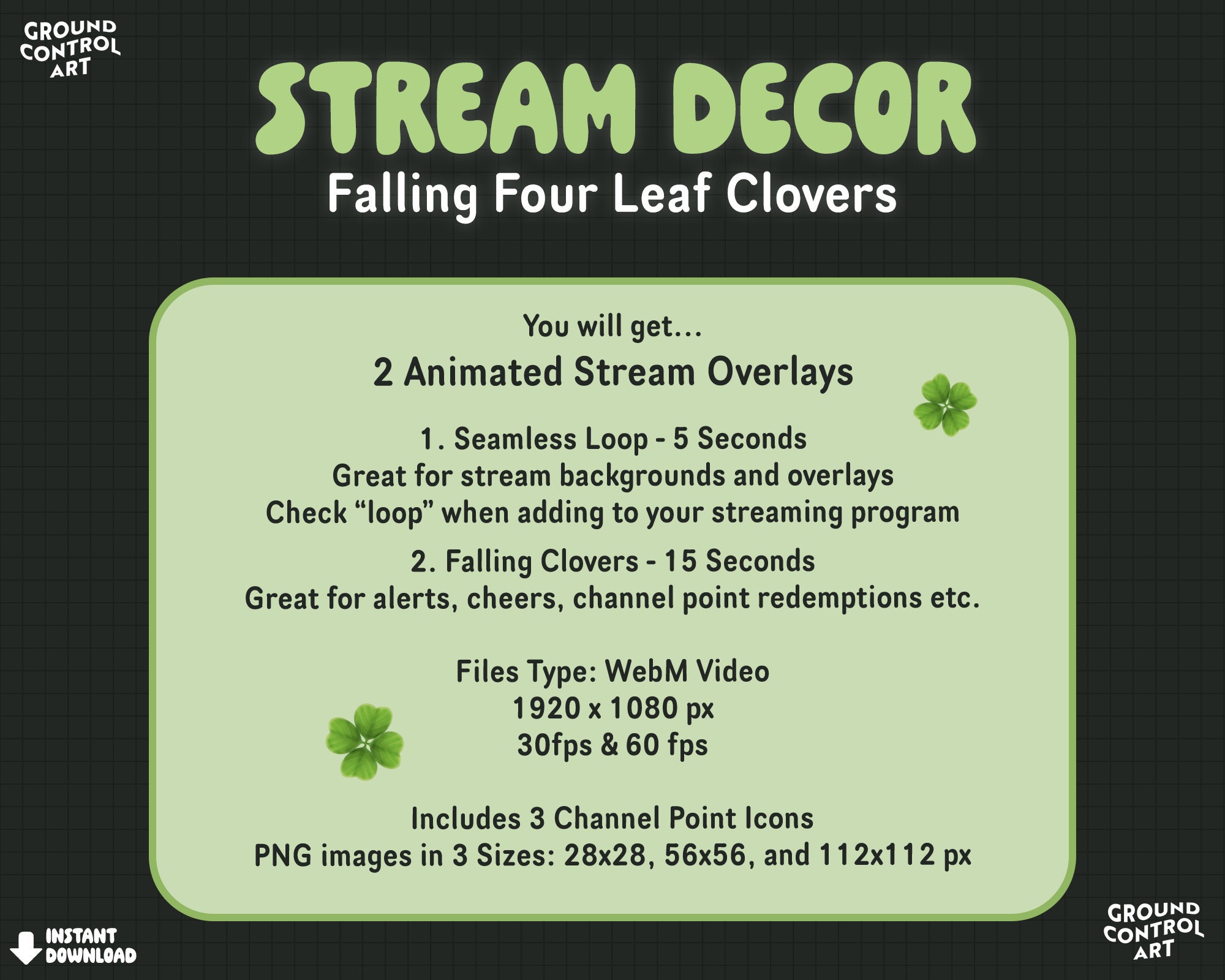 Four Leaf Clover Animated Overlay for Livestream Transparent