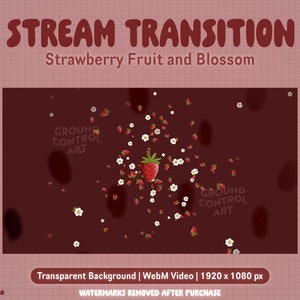 Strawberry Stream Transition | Animated Red Berry Stinger Transition | Livestream Scene Change | Cute Strawberry and White Flower Blossom