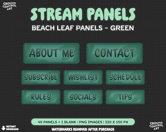 41 Green Leaf Twitch Panels | Tropical Beach Forest | Green Tree Leaf | Palm Tree Stream Graphics | Emerald Panels for Gamers | Livestream