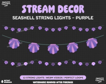 Purple Seashell String Lights Animated Stream Decor | Livestream Decoration | Perfect Loop | Twitch Overlay | Mermaid Shell Ocean Beach Clam