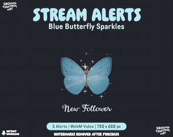 Blue Butterfly Stream Alerts | Animated Livestream New Follower Twitch | Whimsical Nature Forest Theme | Cozy Fairy Sparkle Stream Decor