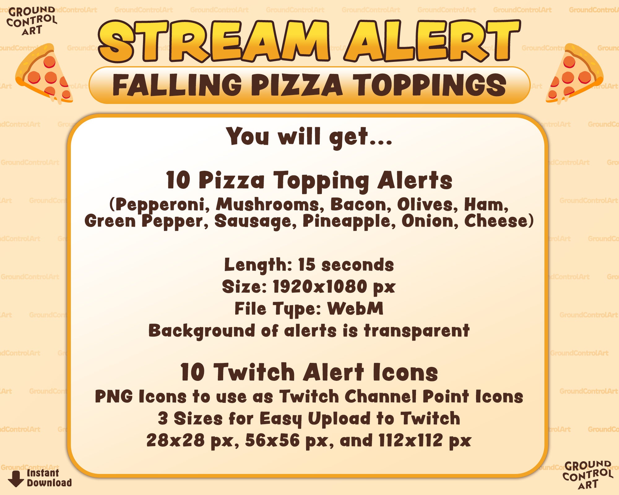 Pizza Toppings Twitch Alerts | 10 Transparent Full Screen Animated ...