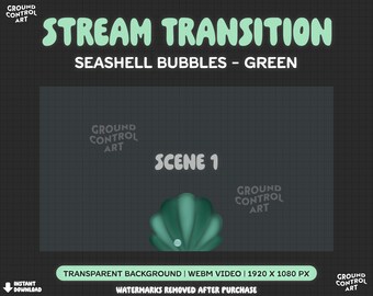 Stream Transition | Animated Green Seashell Bubble | Livestream Scene Change | Beach Mermaid Ocean Clam Sea Underwater Aquatic Shell Emerald